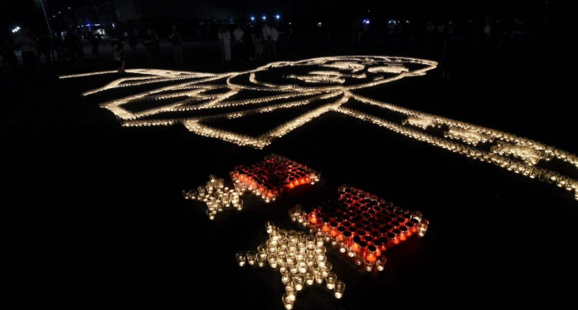 Портрет дважды Героя Советского Союза из 15 тысяч свечей зажгли в Оренбурге