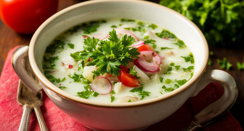 Окрошка по-царски, такую мало кто готовит. Все лето едим только её, обычная уже совсем не радует