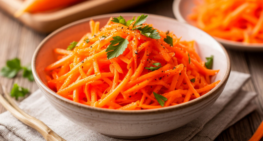 Такой салат из моркови делаю сразу кастрюлями: уж больно его любят муж и дети. Ставлю в холодильник на час, а потом едим