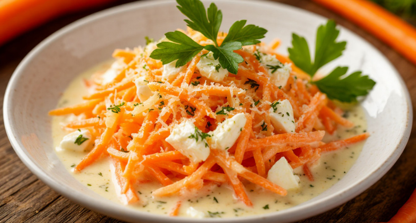 Рецепт салата "Красотка" из моркови и грузинского сыра сулугуни