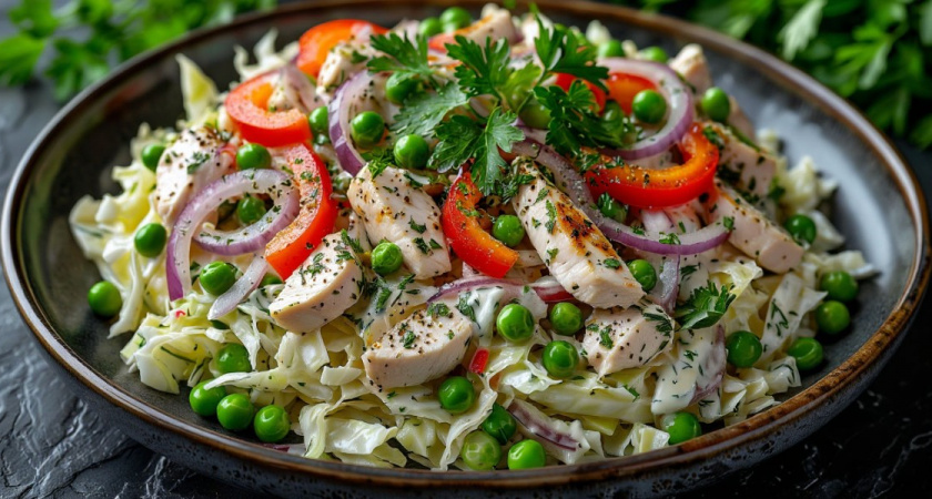 Салат с пекинской капустой и копчёной курицей — новогодний рецепт