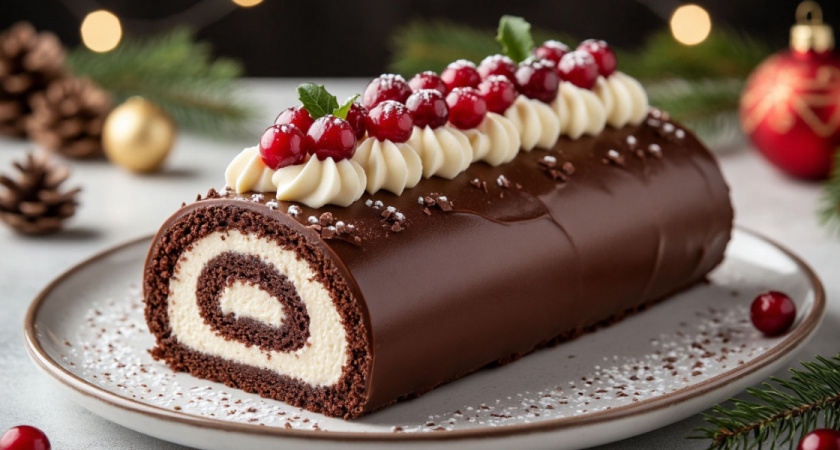 Шоколадный рулет — превосходно вкусный рецепт, который точно не затеряется даже на новогоднем столе