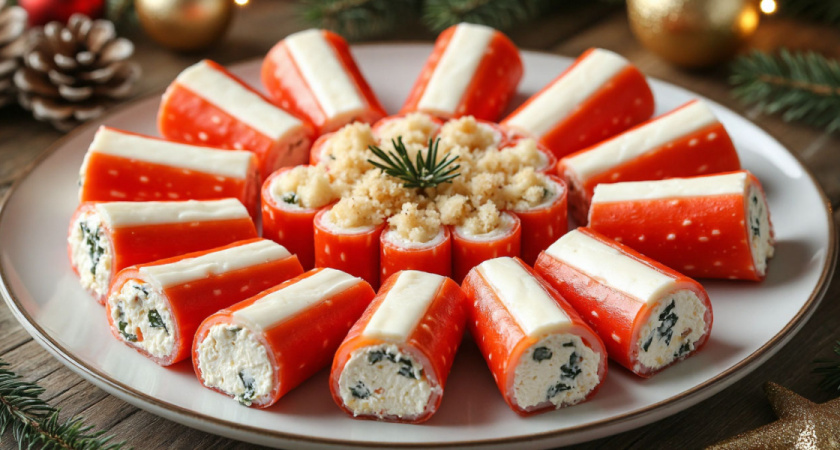 Новогодние рулетики из крабовых палочек: простая и вкусная закуска для праздничного стола