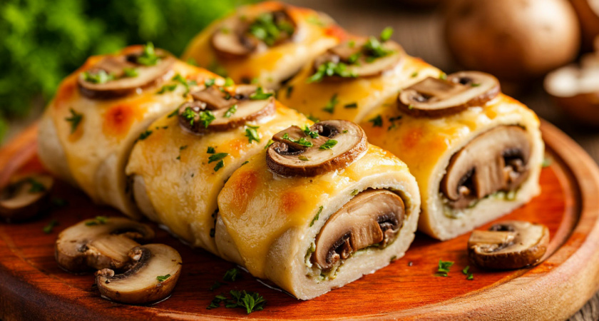 На Новый год пришлось готовить сразу 3 подноса рулета с грибами и сыром: и даже так всем казалось, что его слишком мало — и вот почему