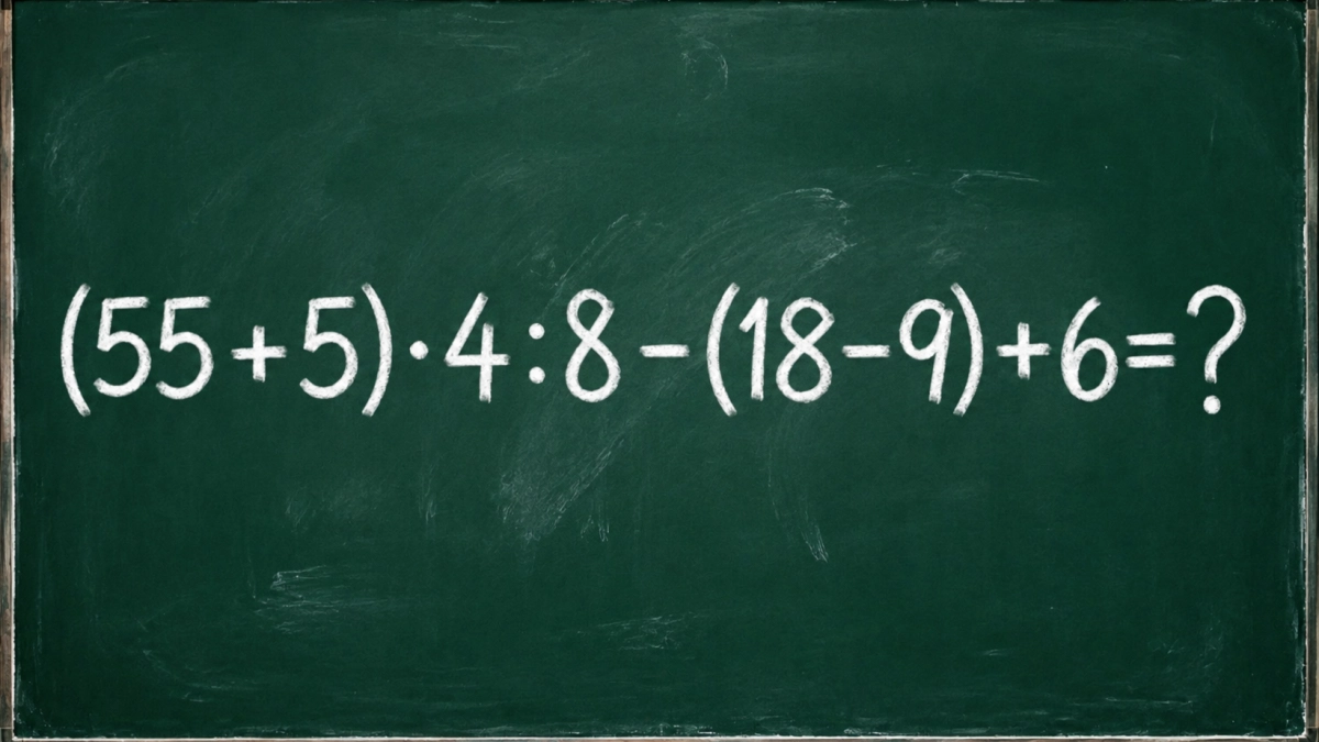 Мозг ещё держит форму? Решите (55 + 5) · 4 : 8 − (18 − 9) + 6 всего за 12 секунд