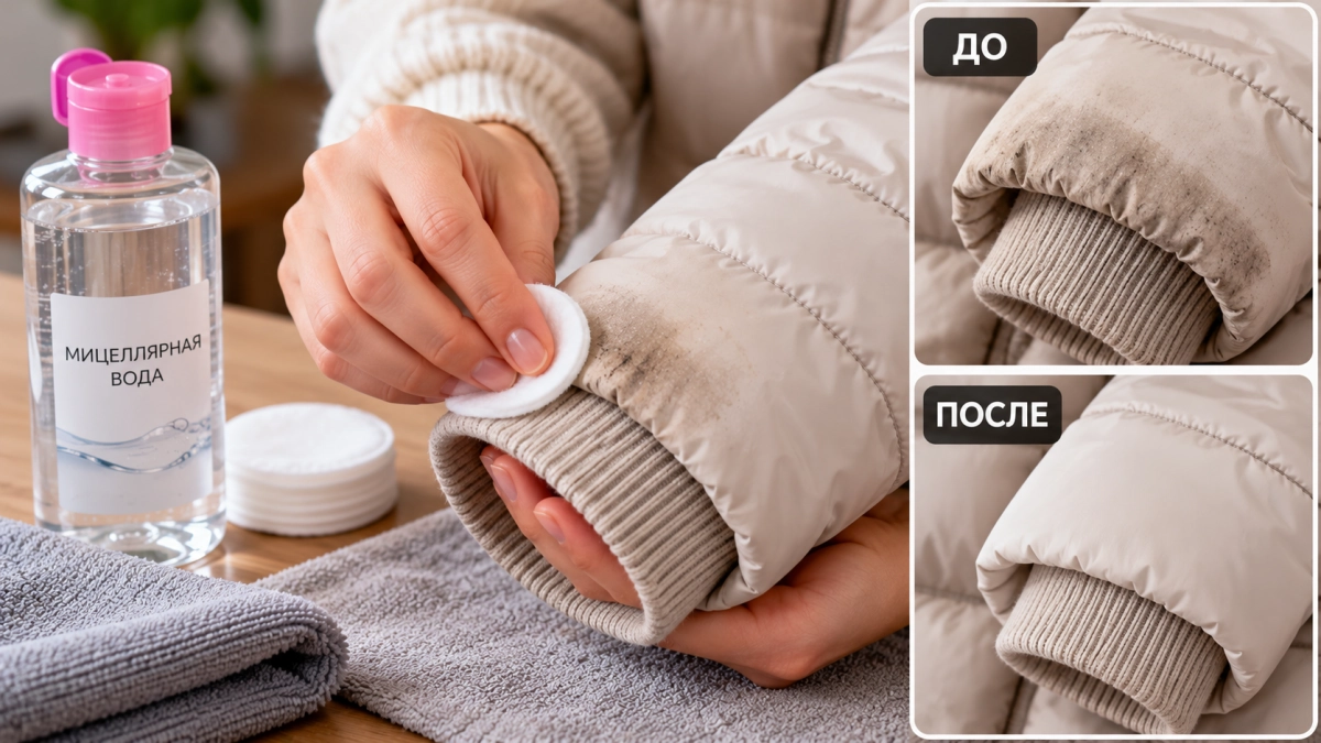 5 капель на ватный диск — и манжеты пуховика как новые: ни пятен, ни затертостей, ни жира без стиралки